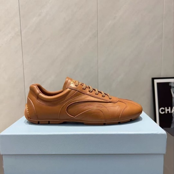 Prada Women's Tan Leather Sneakers - Picture 7 of 9
